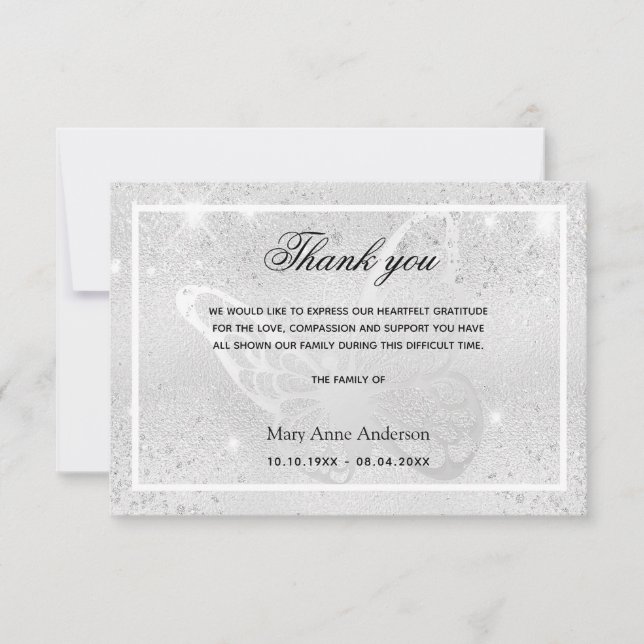 Papillon argenté sympathy merci (Devant)