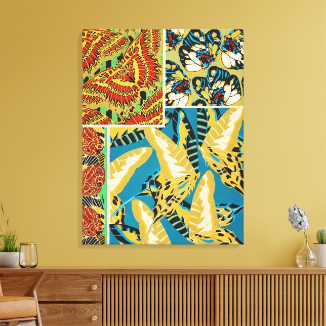 Papillon Art Déco Jaune et Turquoise Vibrants (Insitu(Salon))