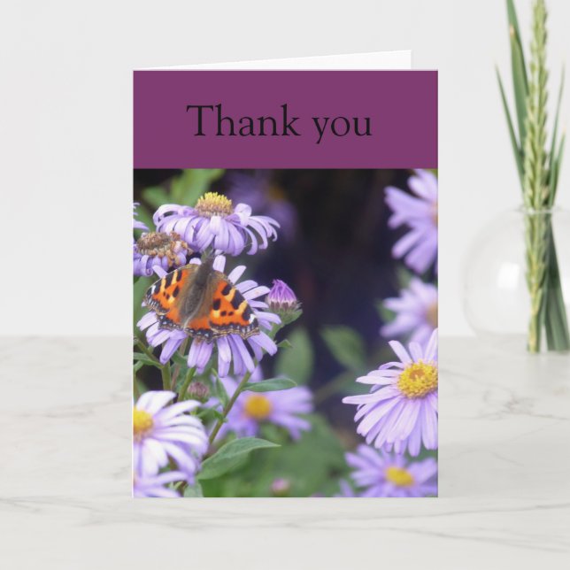 Papillon Au Repos Sur Fleurs Carte Thankyou (Devant)