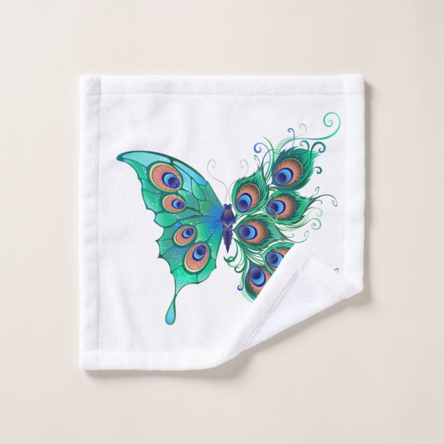 Papillon aux plumes de paon vert (Gant de toilette)