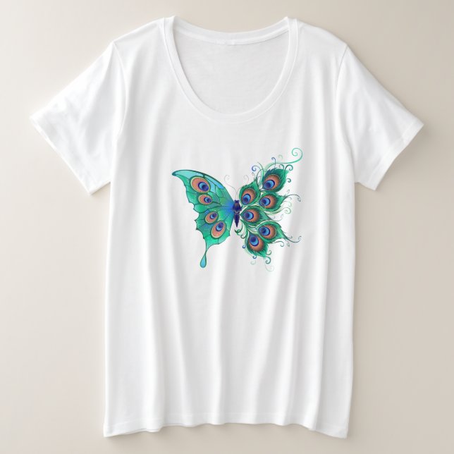 Papillon aux plumes de paon vert (Design devant)