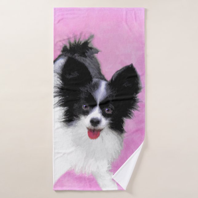 Papillon (blanc et noir) Peinture - Chien Art (Serviette de bain)
