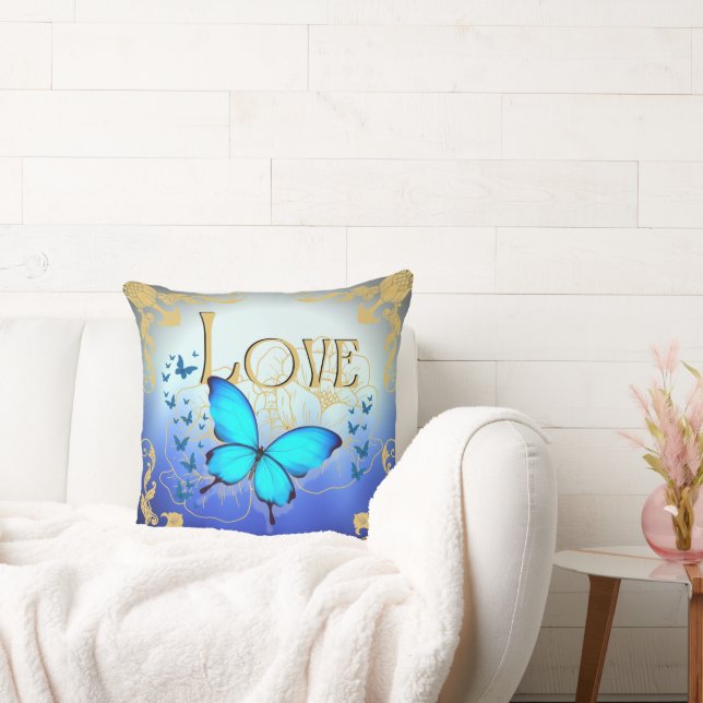 Papillon bleu Arsty 20"x20" Coussin de jet - Amour (Canapé)