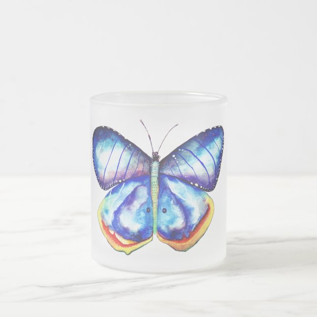Papillon bleu Art Verre givré Mug (Centre)