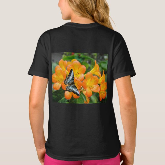 Papillon bleu avec T-shirt Rhododendron tropical (Dos)
