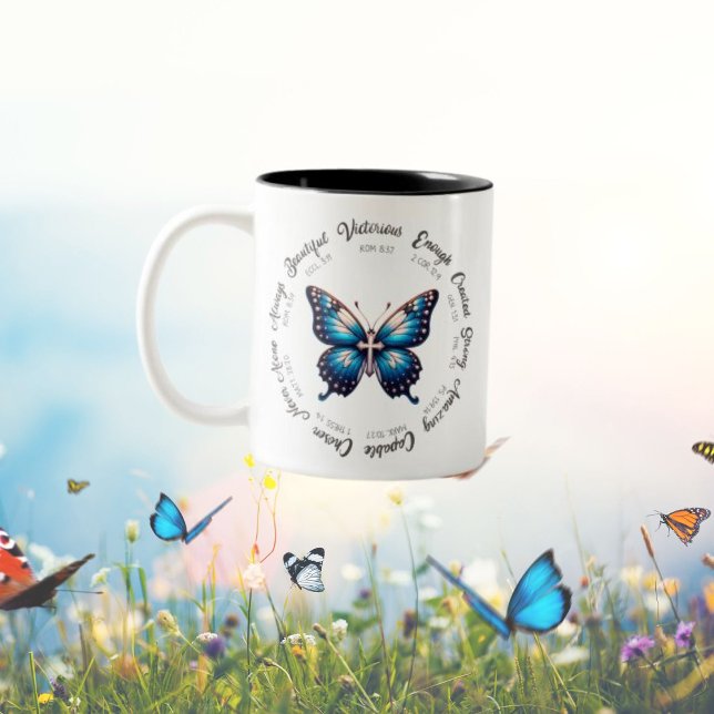 Papillon Bleu avec versets de la Bible Mug (Créateur téléchargé)