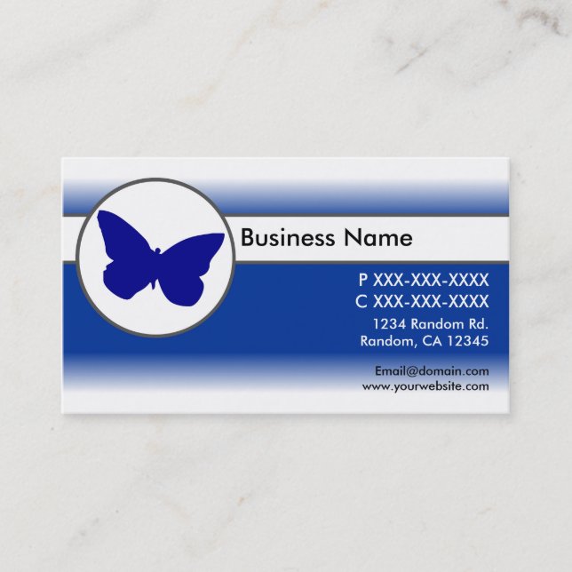 Papillon bleu blanc fade cartes de visite (Devant)
