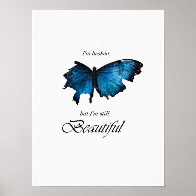 Papillon bleu brisé Minimal Blanc 3:4 Poster (Devant)