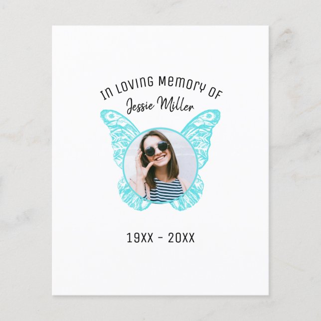 Papillon bleu budget | Photo Memorial Invitation (Devant)