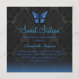 Papillon Bleu & Damassé Invitation Sweet16