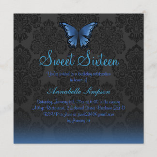 Papillon Bleu & Damassé Invitation Sweet16