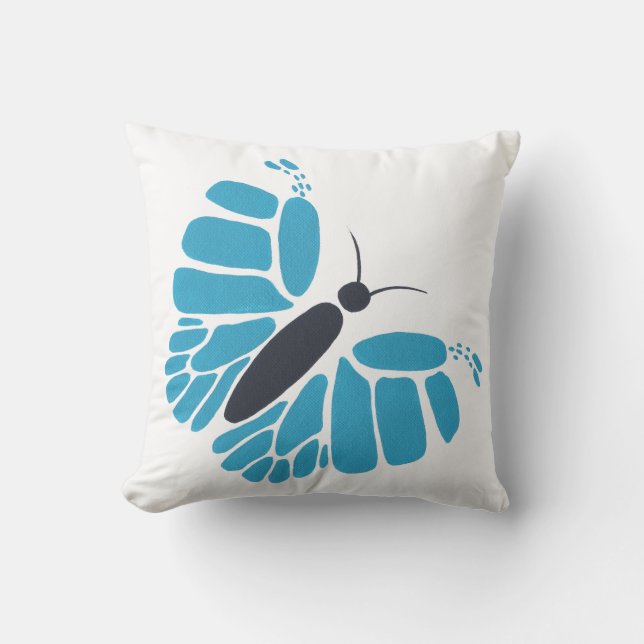 Papillon bleu et noir abstrait coussins volants (Recto)