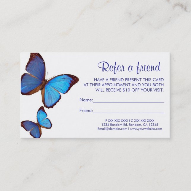 Papillon bleu fait référence aux cartes de visite  (Devant)