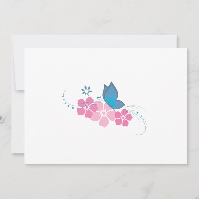 papillon bleu, fleurs roses (Devant)