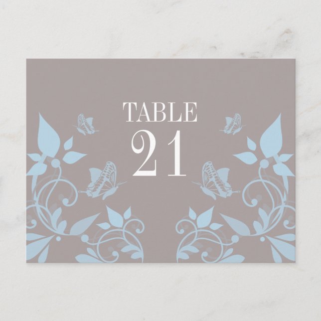 Papillon bleu Floral Numéro de table Carte postale (Devant)