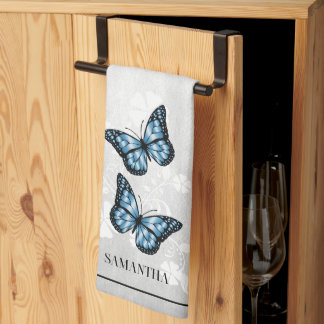 Papillon bleu Floral serviette de cuisine