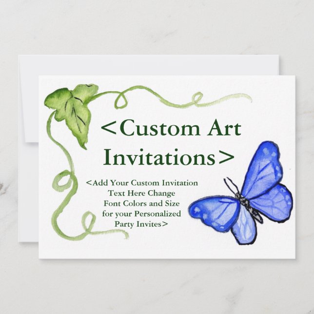 Papillon bleu Invitations d'art personnalisées (Devant)