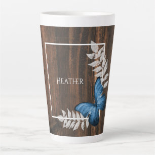 Papillon bleu rustique Mug Latte personnalisée
