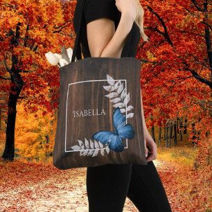 Papillon bleu rustique Sac fourre-tout personnalis