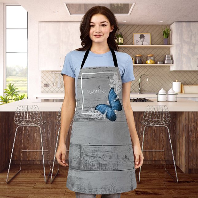 Papillon bleu Rustique Tablier personnalisé (Blue Butterfly Rustic Personalized Apron)
