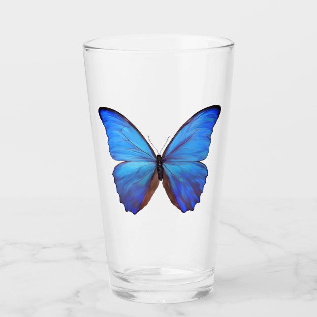 Papillon bleu verre de 16 oz (Devant)