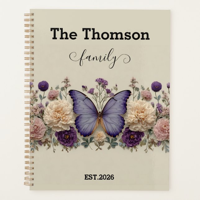 Papillon Bleu Vintage avec Fleurs pour Famille (Devant)