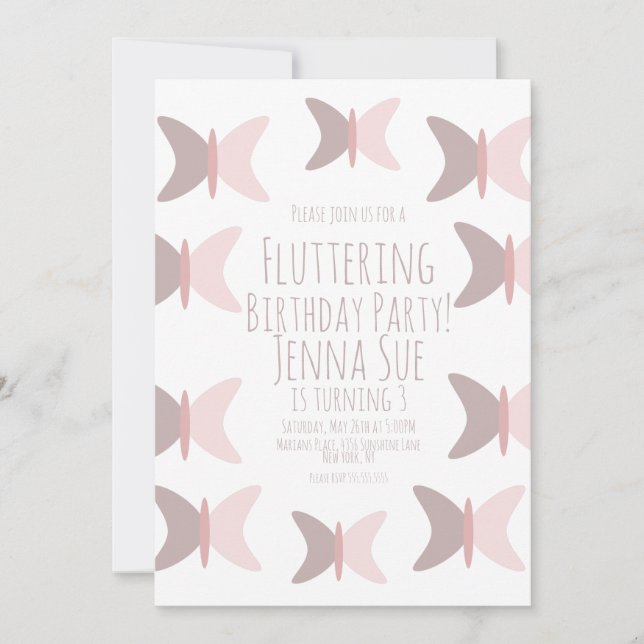 Papillon bohème Pastel rose Invitation d'anniversa (Devant)