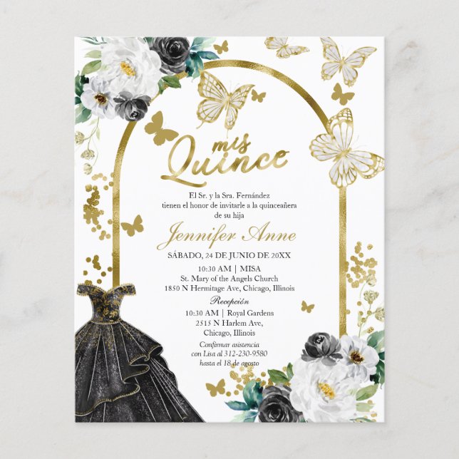 Papillon Budget espagnol Quinceanera Invitations (Devant)