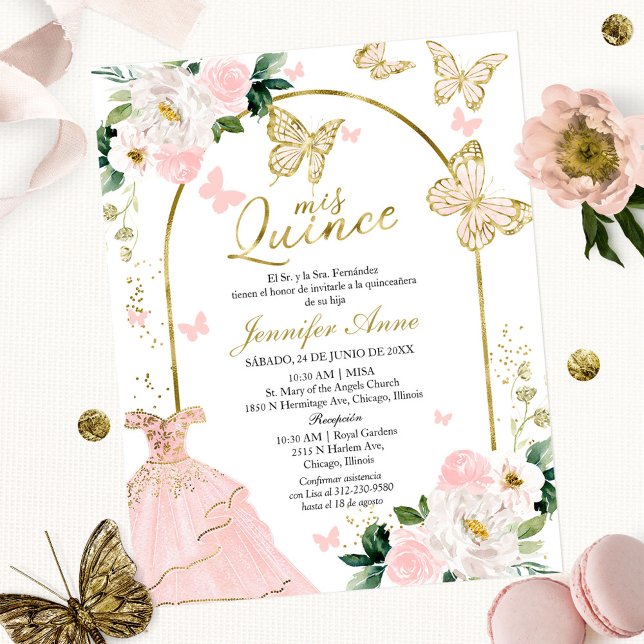 Papillon Budget espagnol Quinceanera Invitations (Créateur téléchargé)