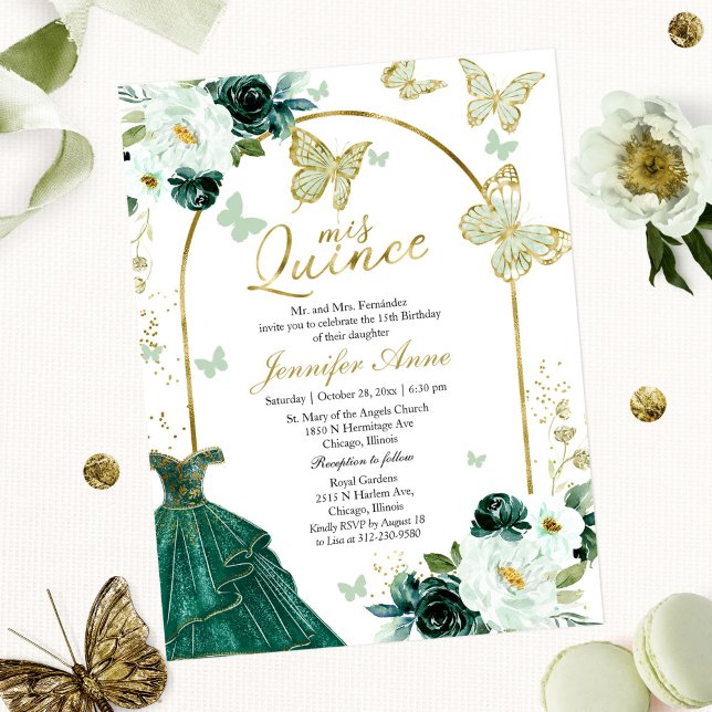 Papillon Budget Quince Invitations Robe verte (Créateur téléchargé)
