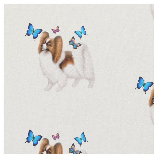Papillon Chien avec tissu de coton à papillons (Fermer)