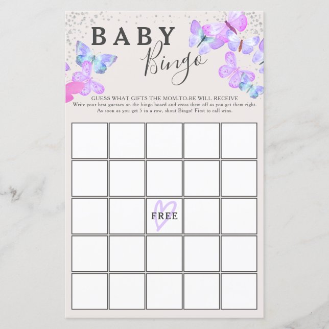 Papillon Ciel Papillon Baby shower Bingo Jeu (Devant)