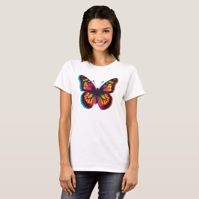 Papillon Coloré d'Art Pop – T-Shirt Rétro (Devant entier)
