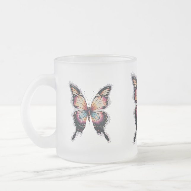 Papillon coloré Mug en verre dépoli (Gauche)