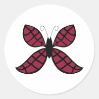 Papillon cramoisi stylisé Autocollant rond classiq