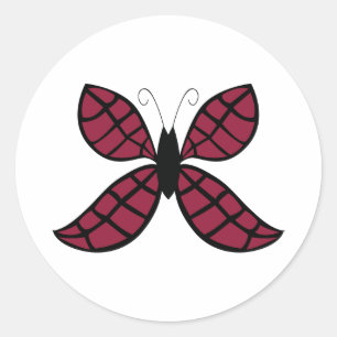 Papillon cramoisi stylisé Autocollant rond classiq