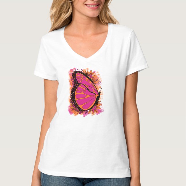 Papillon dans le T-shirt rose et orange (Devant)