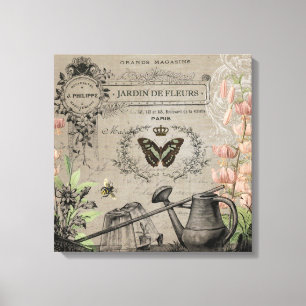 Papillon de jardin français vintage toile étirée