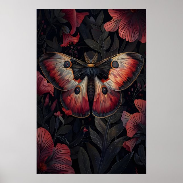 Papillon de nuit noir rouge Impression Botanique s (Devant)