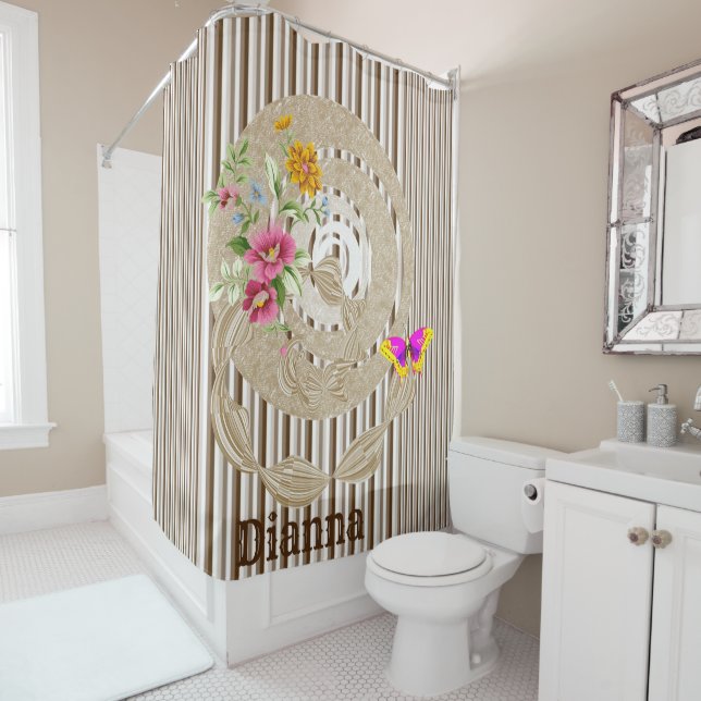 Papillon de rideau de douche Brown bande (En situation)