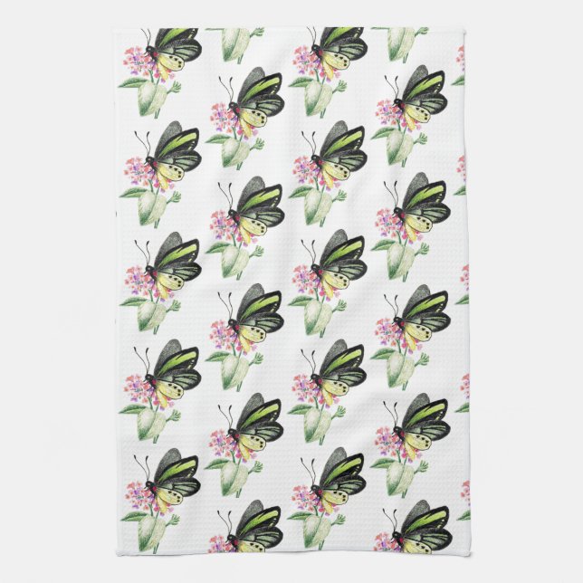 Papillon d'oiseau vert serviette de cuisine Imprim (Vertical)