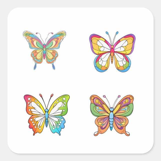 Papillon Doodle Style Art 4 Pack Stickers (Devant)