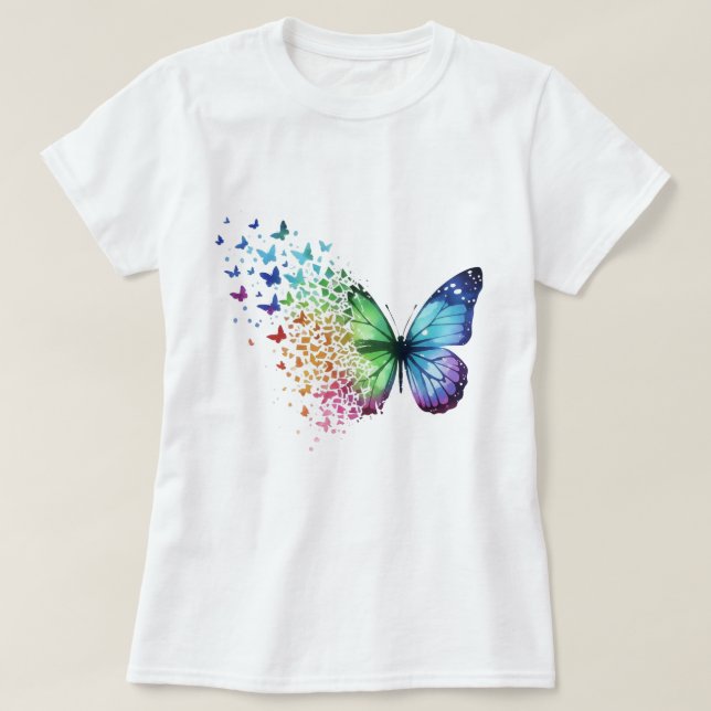 🦋🌈Papillon éclatement de couleur T-Shirt pour fe (Design devant)