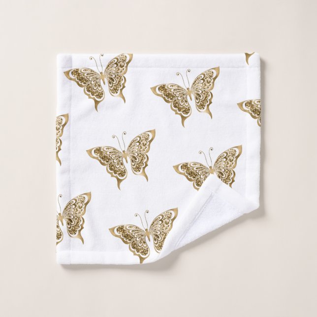 Papillon élégant de blanc et d'or (Gant de toilette)