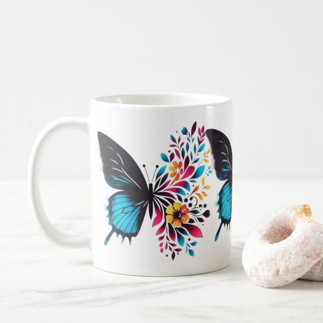 Papillon élégant et mug florale (Avec donut)