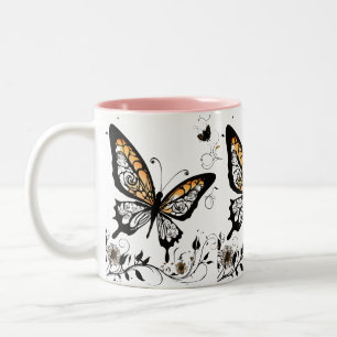 Papillon élégant style art tatouage - Mug à deux t