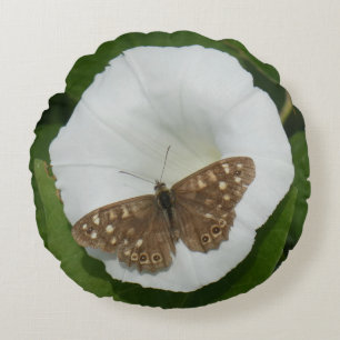 Papillon en bois moucheté sur Coussin rond Bindwee
