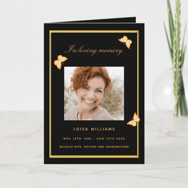 Papillon en or noir photo programme de funérailles (Devant)