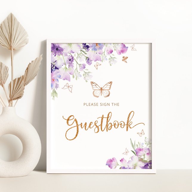 Papillon en or violet signe le livre d'or (Créateur téléchargé)