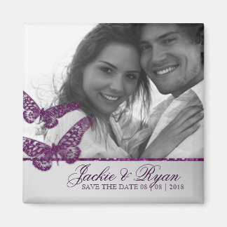 Papillon Enregistrer la date Magnet Photo violet